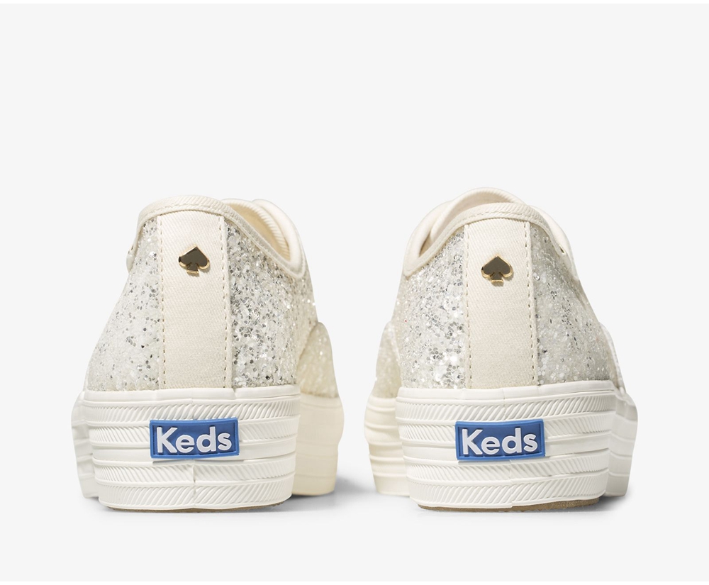 Tenis Keds Mujer Blancos - Kate Spade New York Triple Glitter - 9548-GIKFQ